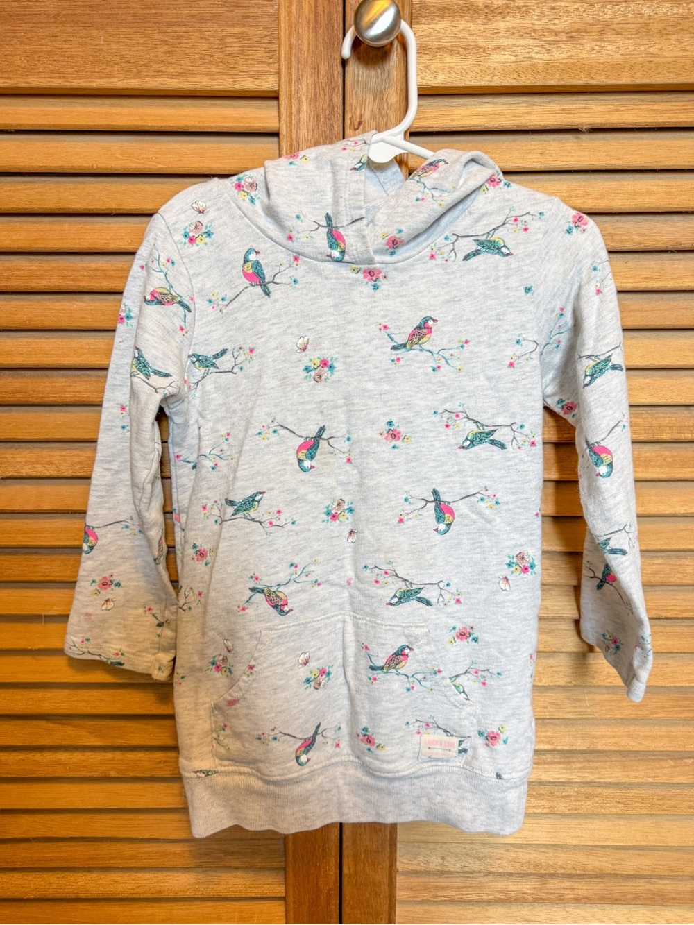 Carter's Light Gray Hoodie with Colorful Bird Print